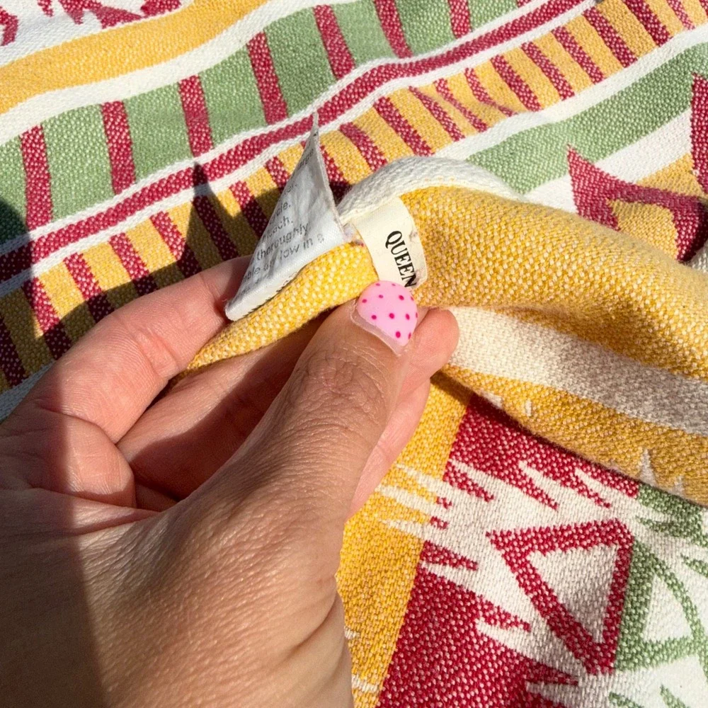 L.L. Bean Blanket Queen Multicolor Fair Southwestern Cotton Woven Portugal